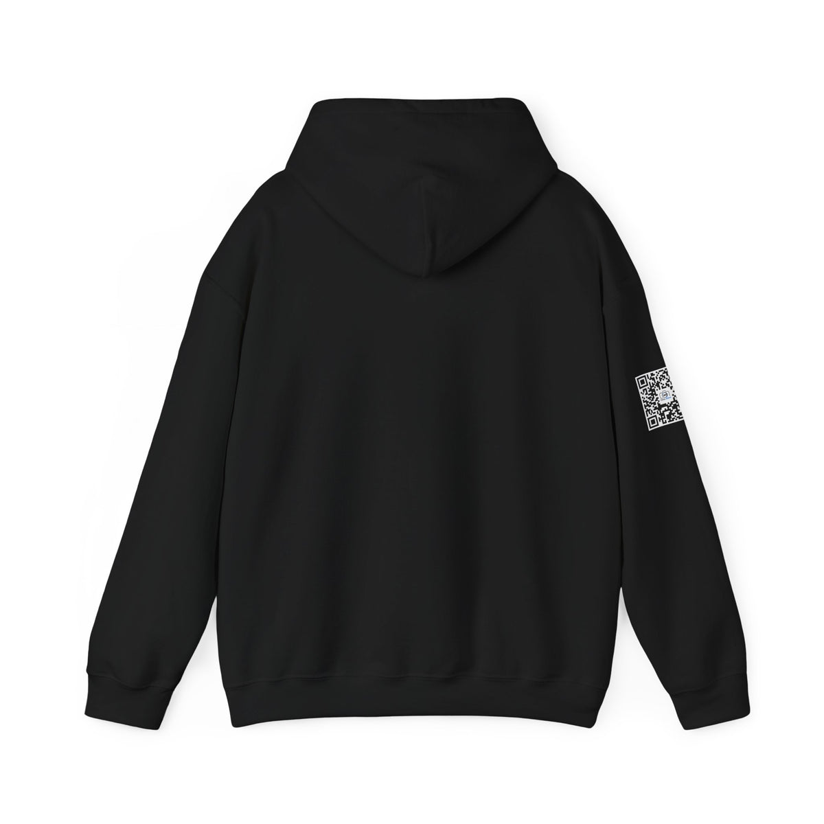 Camera Logo Hoodie with QR Sleeve — White Photography Crew Sweatshirt