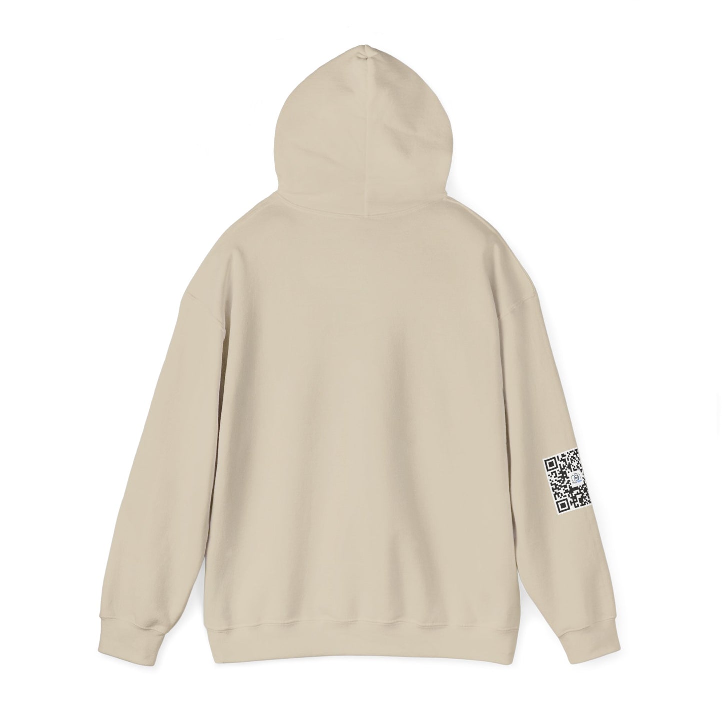 Camera Logo Hoodie with QR Sleeve — White Photography Crew Sweatshirt