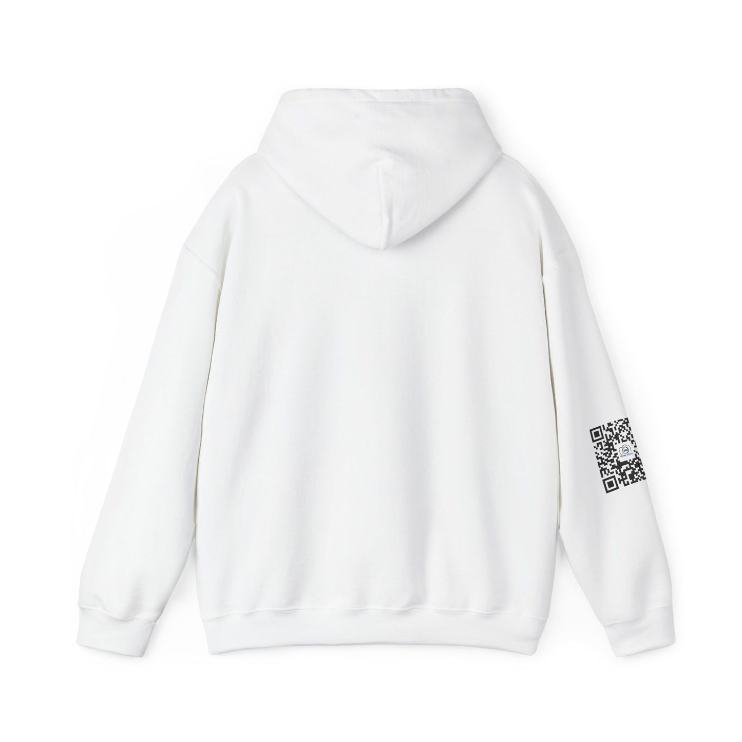 Camera Logo Hoodie with QR Sleeve — White Photography Crew Sweatshirt