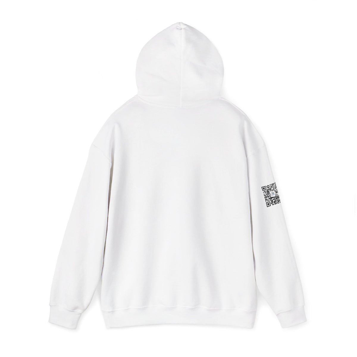 Camera Logo Hoodie with QR Sleeve — White Photography Crew Sweatshirt