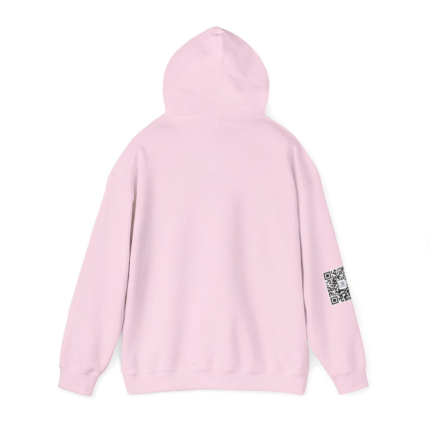 Camera Logo Hoodie with QR Sleeve — White Photography Crew Sweatshirt