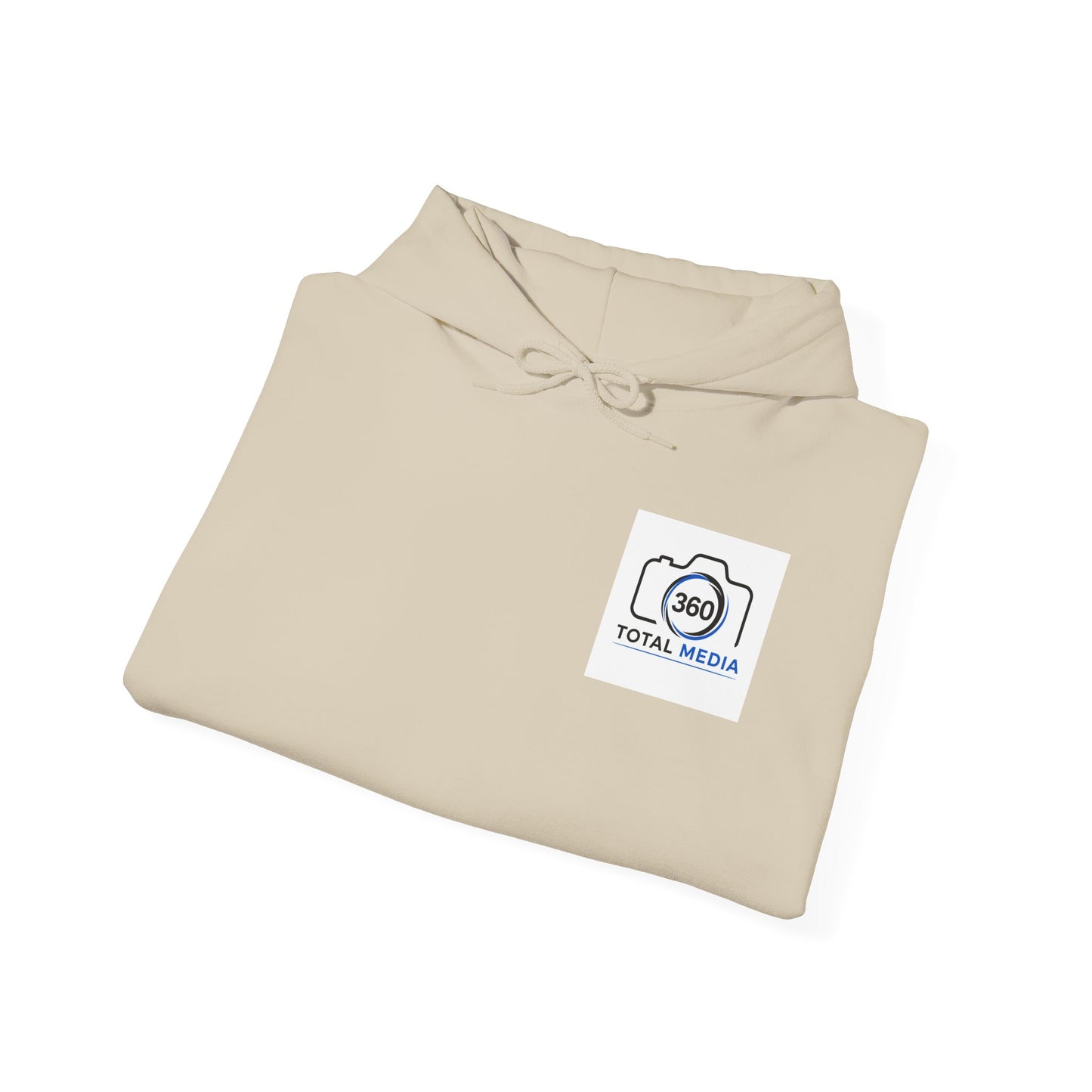 Camera Logo Hoodie with QR Sleeve — White Photography Crew Sweatshirt