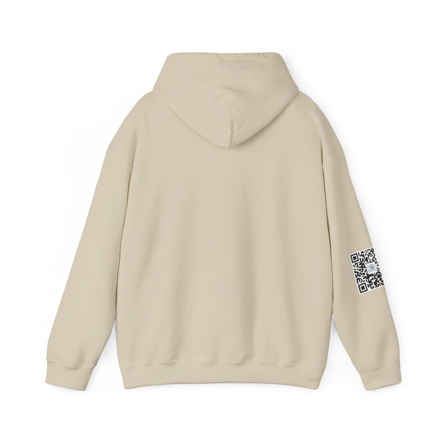 Camera Logo Hoodie with QR Sleeve — White Photography Crew Sweatshirt