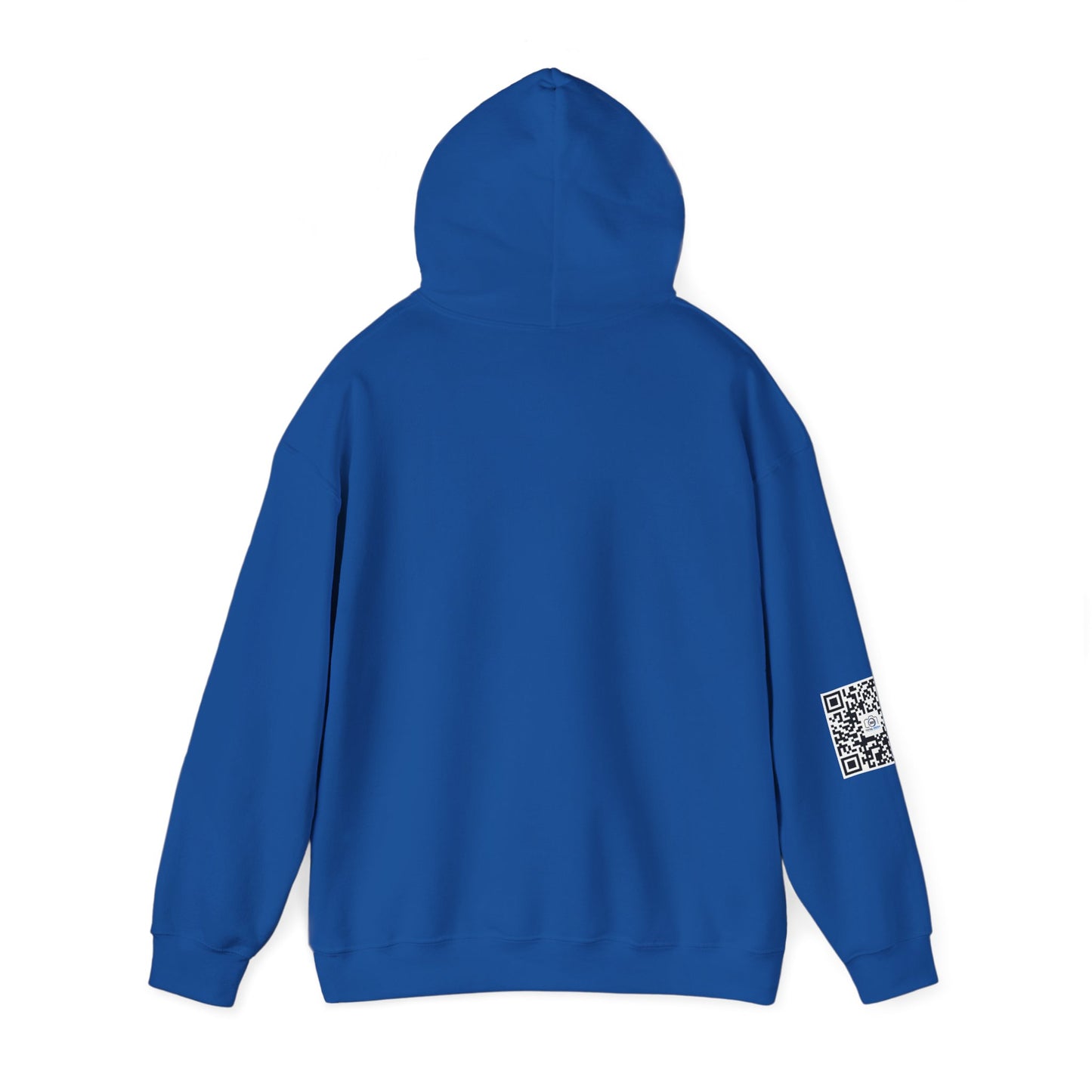 Camera Logo Hoodie with QR Sleeve — White Photography Crew Sweatshirt
