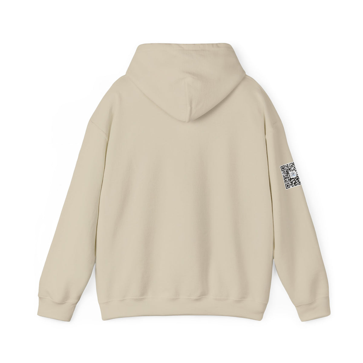 Camera Logo Hoodie with QR Sleeve — White Photography Crew Sweatshirt