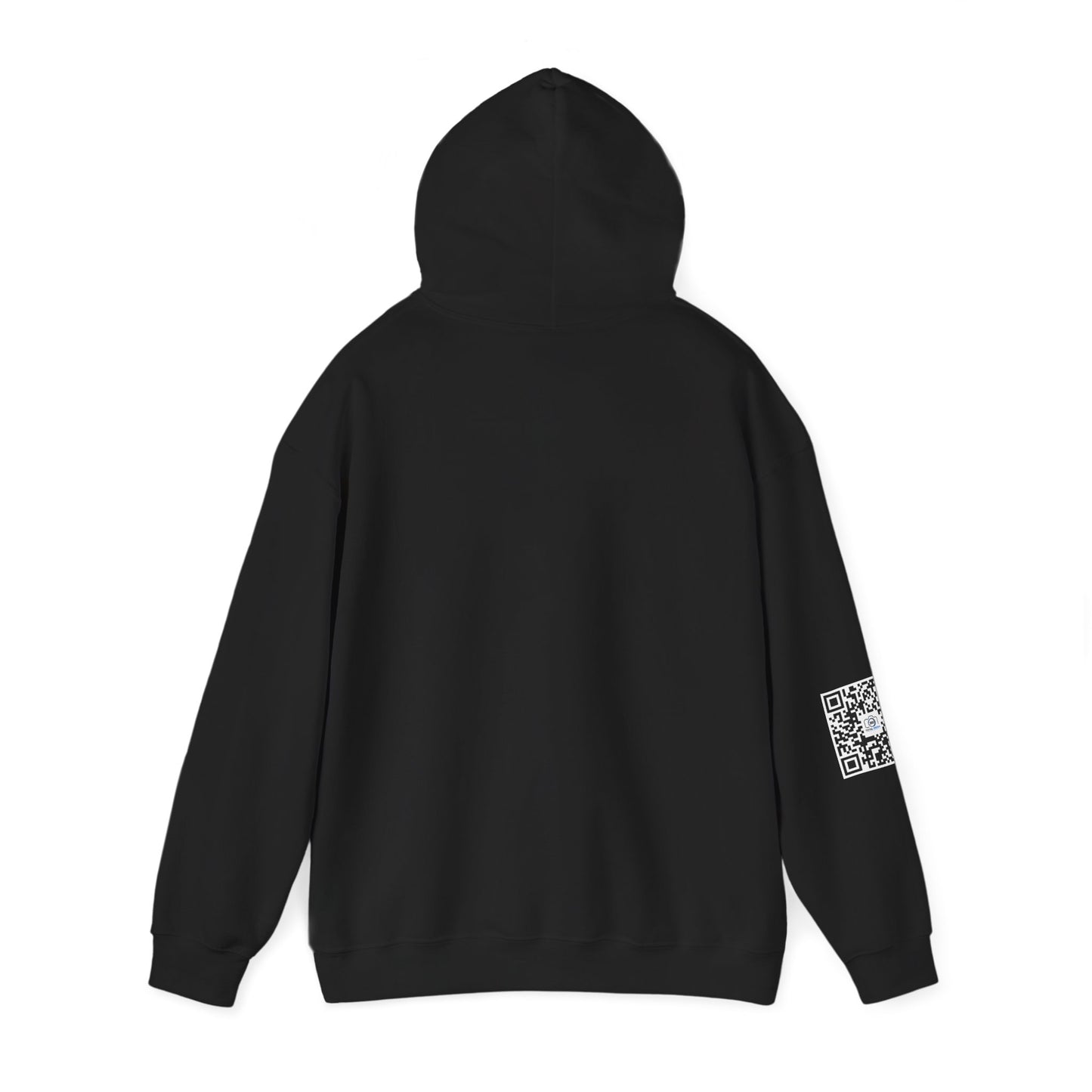 Camera Logo Hoodie with QR Sleeve — White Photography Crew Sweatshirt