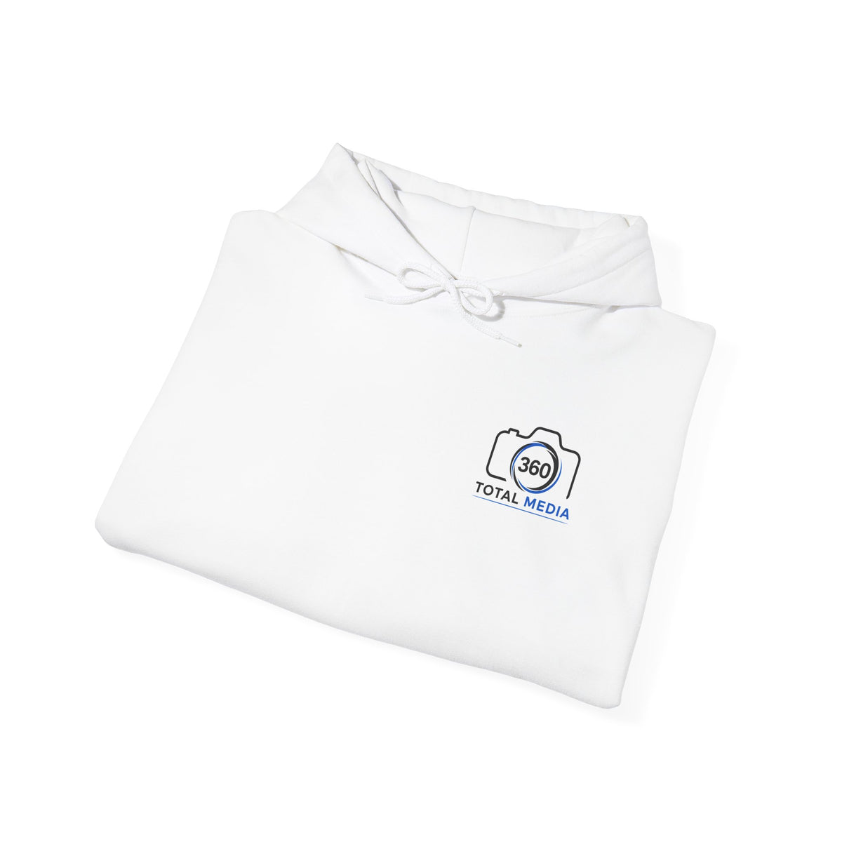 Camera Logo Hoodie with QR Sleeve — White Photography Crew Sweatshirt