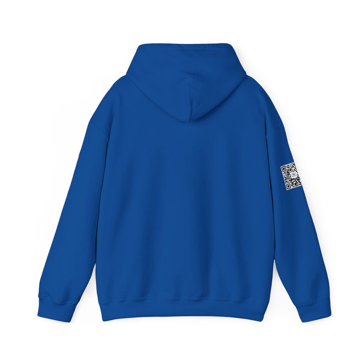 Camera Logo Hoodie with QR Sleeve — White Photography Crew Sweatshirt