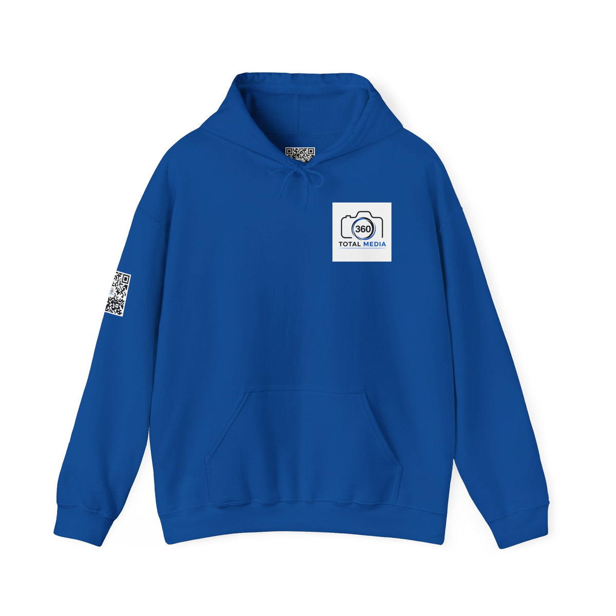 Camera Logo Hoodie with QR Sleeve — White Photography Crew Sweatshirt