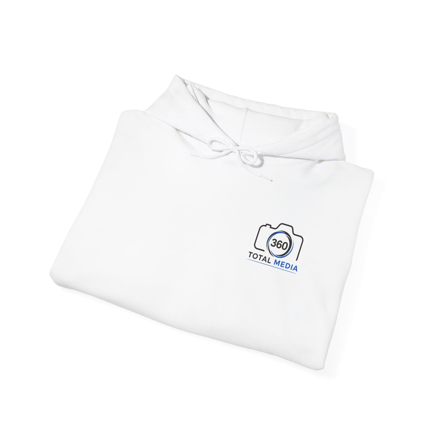 Camera Logo Hoodie with QR Sleeve — White Photography Crew Sweatshirt